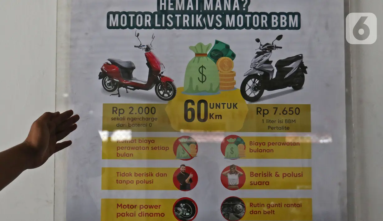 Teknisi menjelaskan tentang kendaraan listrik di Jakarta, Rabu (24/11/2021). Pemerintah terus menggencarkan penggunaan kendaraan listrik untuk menekan emisi karbon di Indonesia. (Liputan6.com/Herman Zakharia)