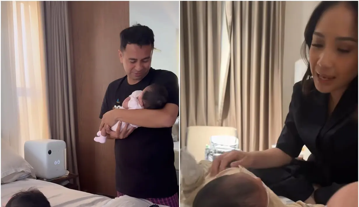 Sempat ditinggal sepekan ke London, Inggris, Raffi Ahmad dan Nagita Slavina akhirnya kembali bertemu dengan bayi Lily. Mereka terlihat melepas rindu. (Liputan6.com/IG/@raffinagita1717)