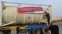 21 unit Iso tank oksigen bantuan dari Indonesia Morowali Industrial Park (IMIP), kawasan industri yang berada di Morowali, Sulawesi Tengah.