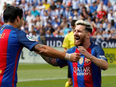 Barcelona meraih kemenangan 5-1 atas Leganes pada laga lanjutan La Liga 2016-2017, di Estadio Municipal de Butarque, Sabtu (17/9/2016). Lionel Messi mencetak dua gol. (Reuters/Sergio Perez)