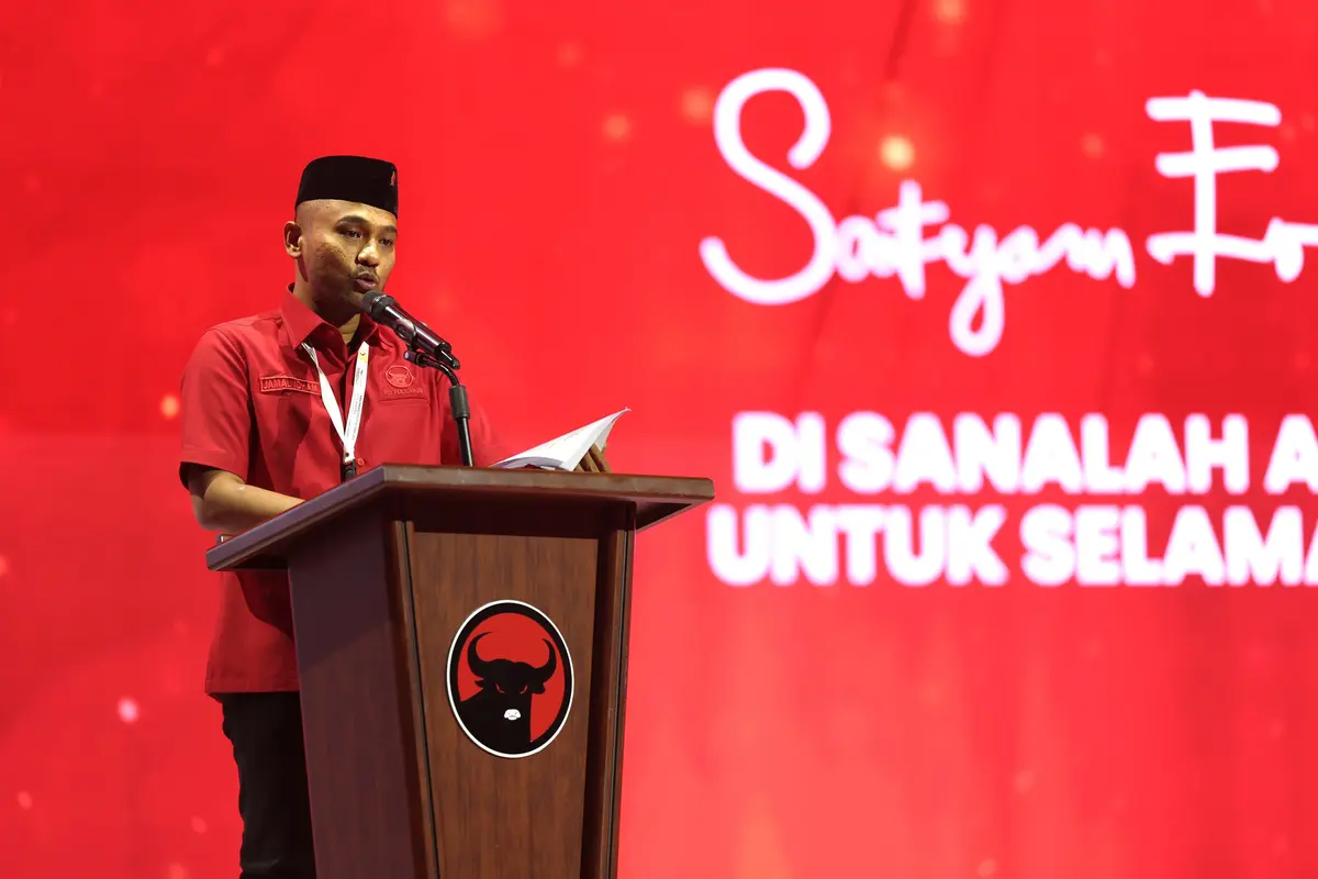 Ketua DPD PDI Perjuangan Provinsi Aceh, Jamaluddin Idham saat membacakan hasil Rakernas I di Beach City International Stadium (BCIS) Jakarta. (Dok: PDIP)