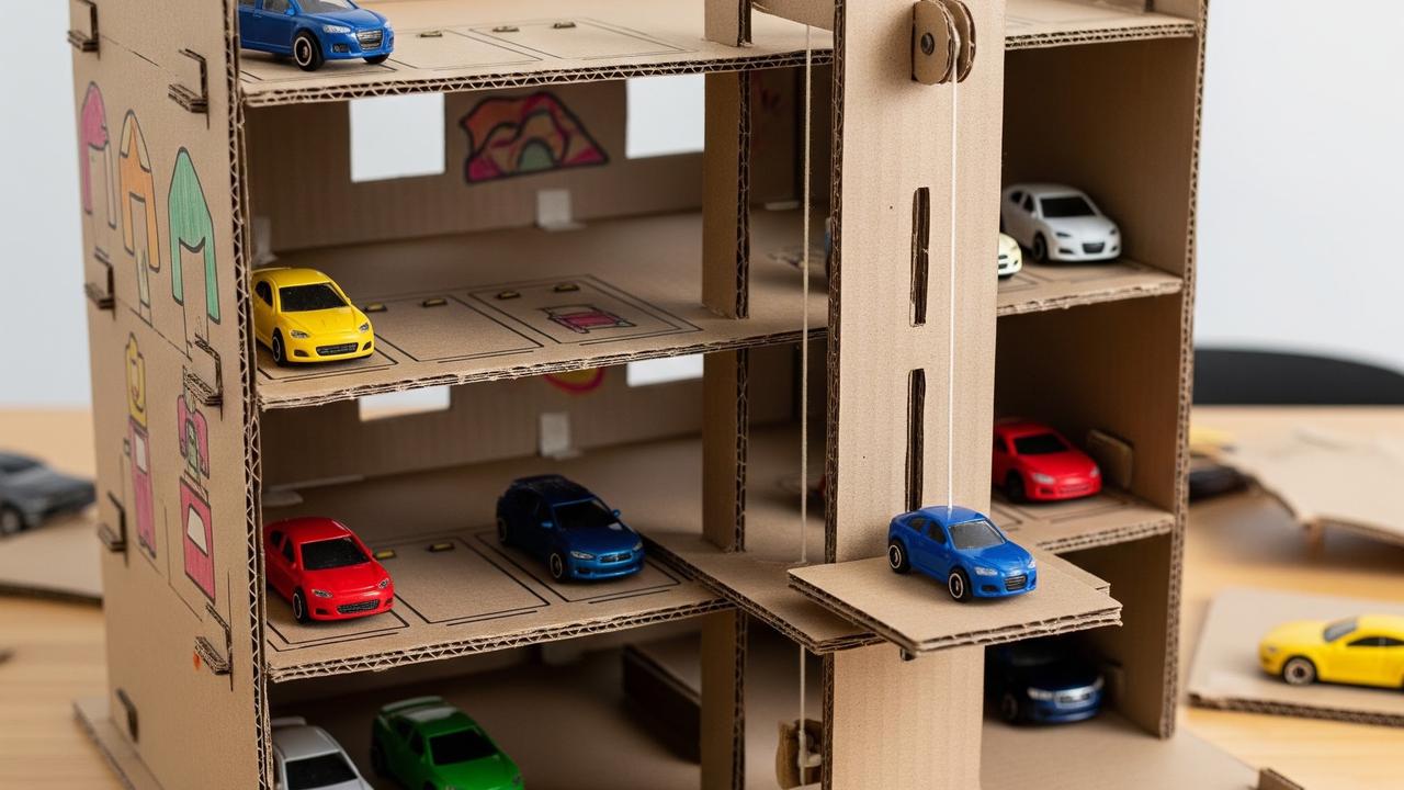 Garasi Mobil-Mobilan dari Kardus (AI Generated)