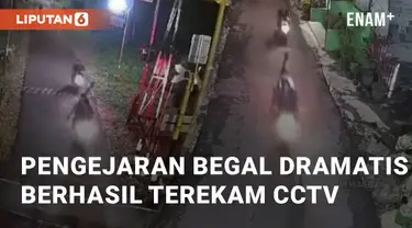 Viral Rekaman CCTV menunjukkan aksi begal 3 pelaku yang berboncengan satu  motor. Pelaku begal dikejar oleh warga menggunakan dua motor. Selasa (19/3/2024) pukul 21.30