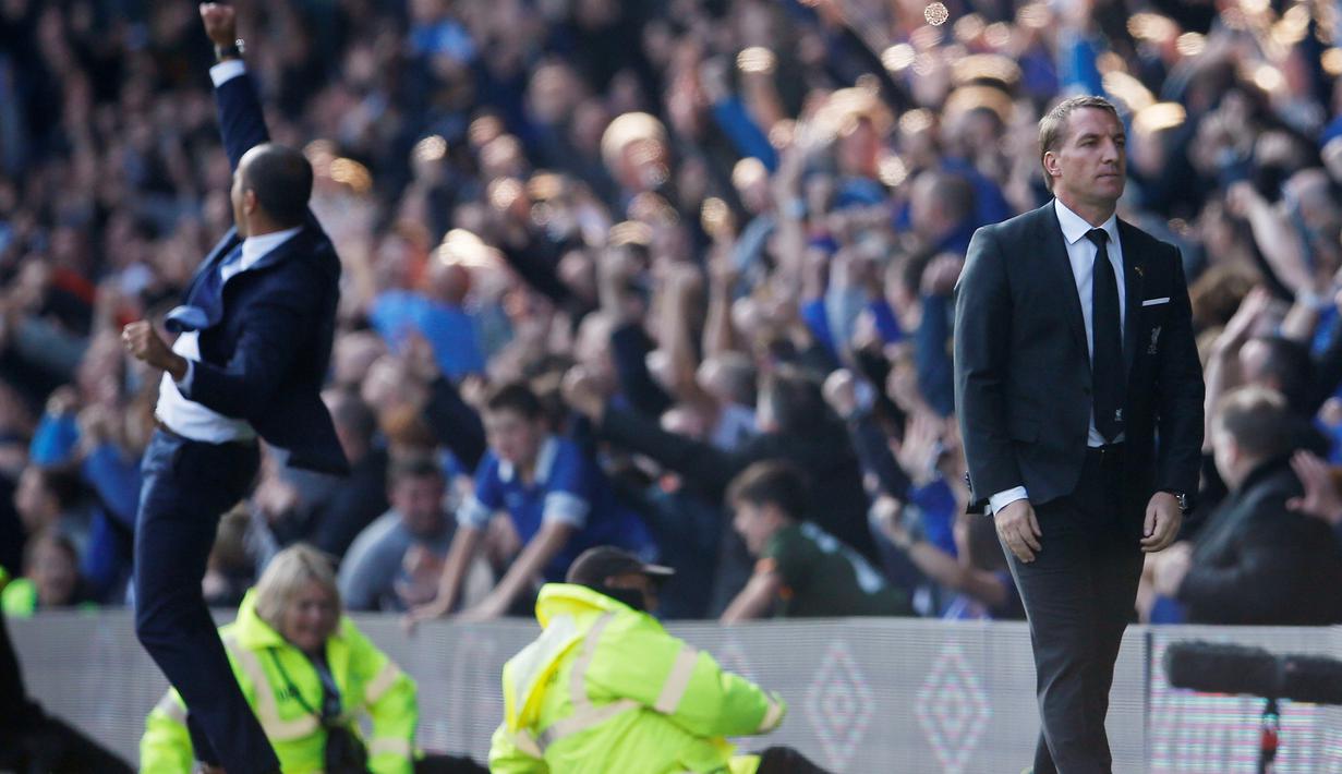 Momen terakhir Brendan Rodgers bersama Liverpool pada Laga Lanjutan Liga Premier Inggris di Goodison Park, Minggu (04/10/2015).  (Action Images via Reuters / Lee Smith)