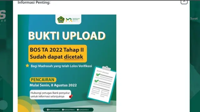 Dana BOS Kemenag untuk Madrasah Tahun Anggaran 2022 Kembali Cair