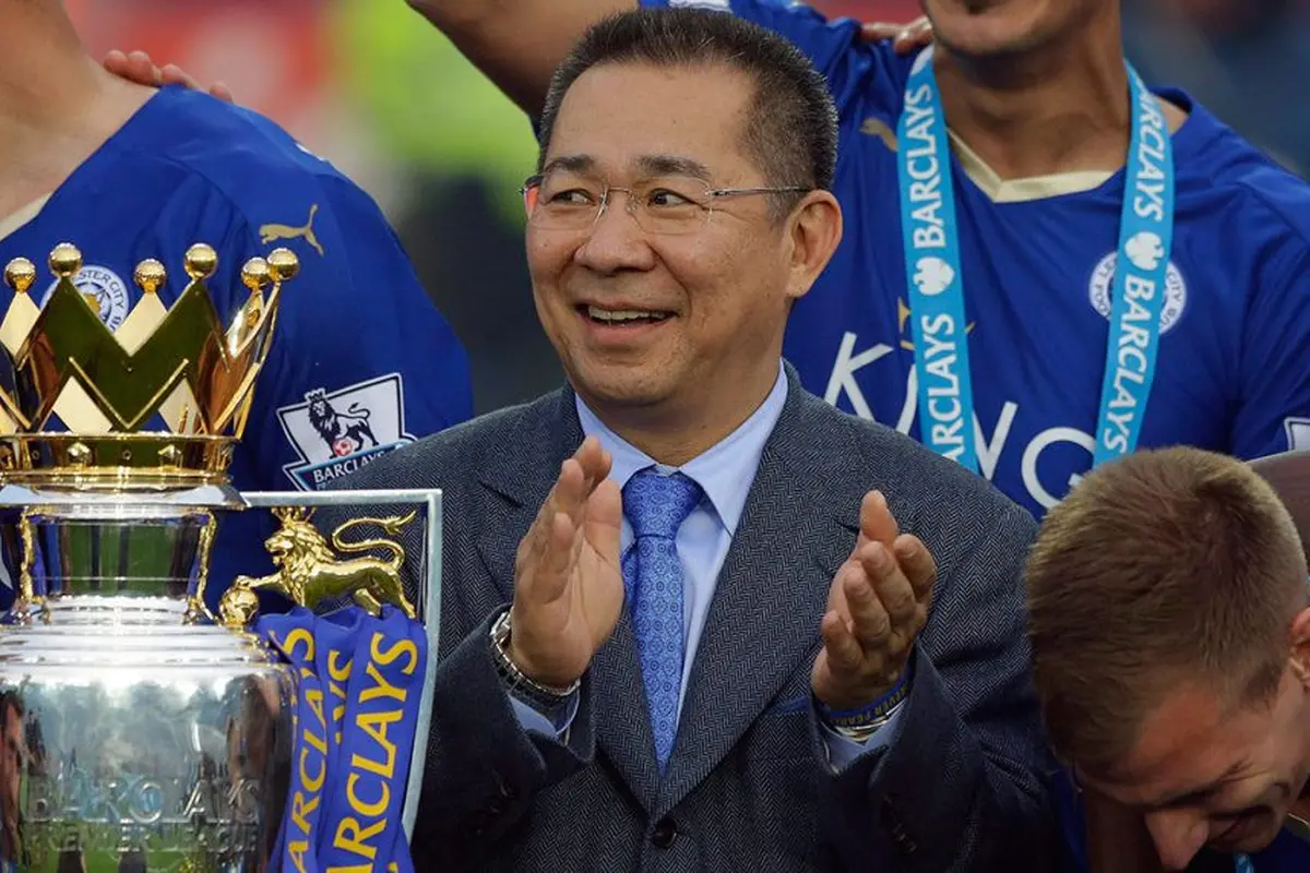 Pemilik klub sepak bola Leicester City, Vichai Srivaddhanaprabha, meninggal dalam kecelakaan helikopter, 27 Oktober 2018 (AP/Matt Dunham)