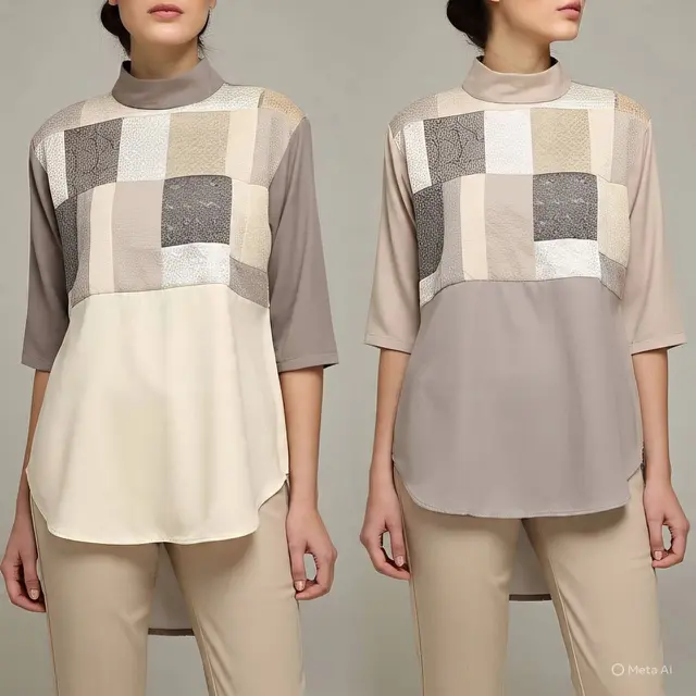 Tunik Kombinasi Motif 3D Elegan