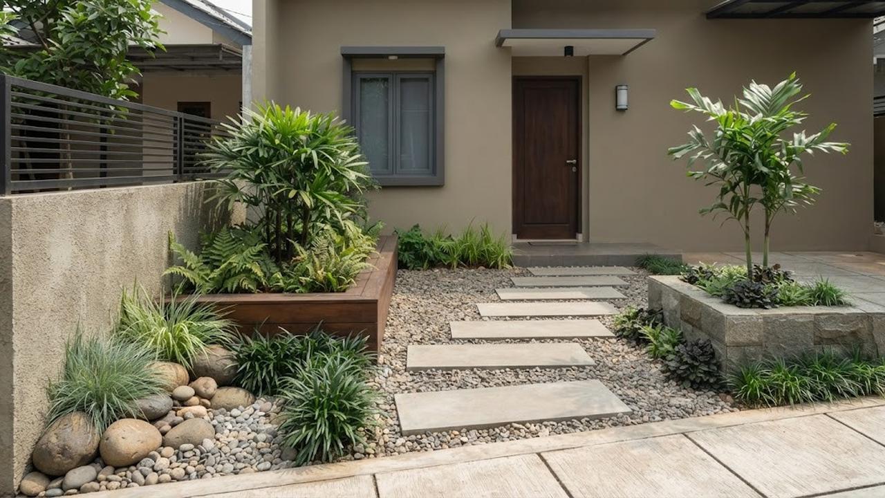 7 Ide Taman Kecil di Depan Rumah Tanpa Tanaman Bunga, Tampil Elegan dan Minimalis