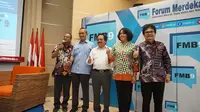 Kontroversi Registrasi Kartu SIM yang digelar Forum Merdeka Barat di Kantor Kemkominfo, Jakarta, Selasa (7/11/2017). (Liputan6.com/Agustin Setyo Wardani)
