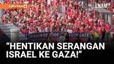 Lebih dari 100.000 orang berpakaian merah memadati jalanan Den Haag, Belanda, pada Minggu (18/5), menuntut pemerintah menghentikan dukungan terhadap kampanye militer Israel di Gaza.