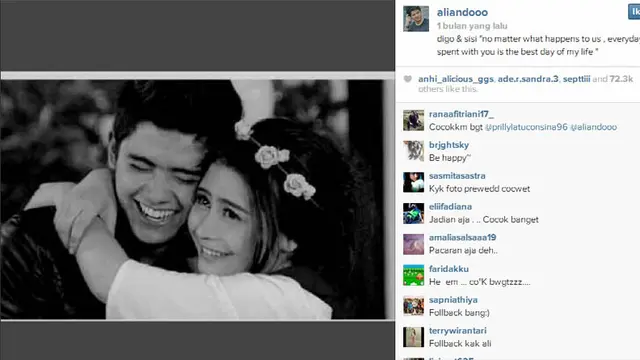 Kemsraan Aliando dan Prilly di Instagram