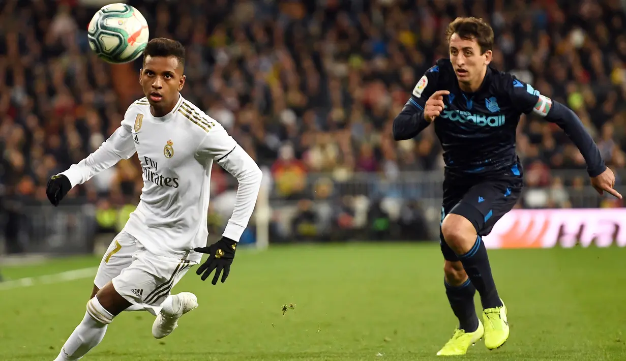 3. Rodrygo (Real Madrid) - Penyerang asal Brasil berumur 19 tahun ini memiliki nilai transfer yang cukup tinggi. Market value Rodrygo saat ini mencapai 50 juta euro. (AFP/Pierre-Philippe Marcou)