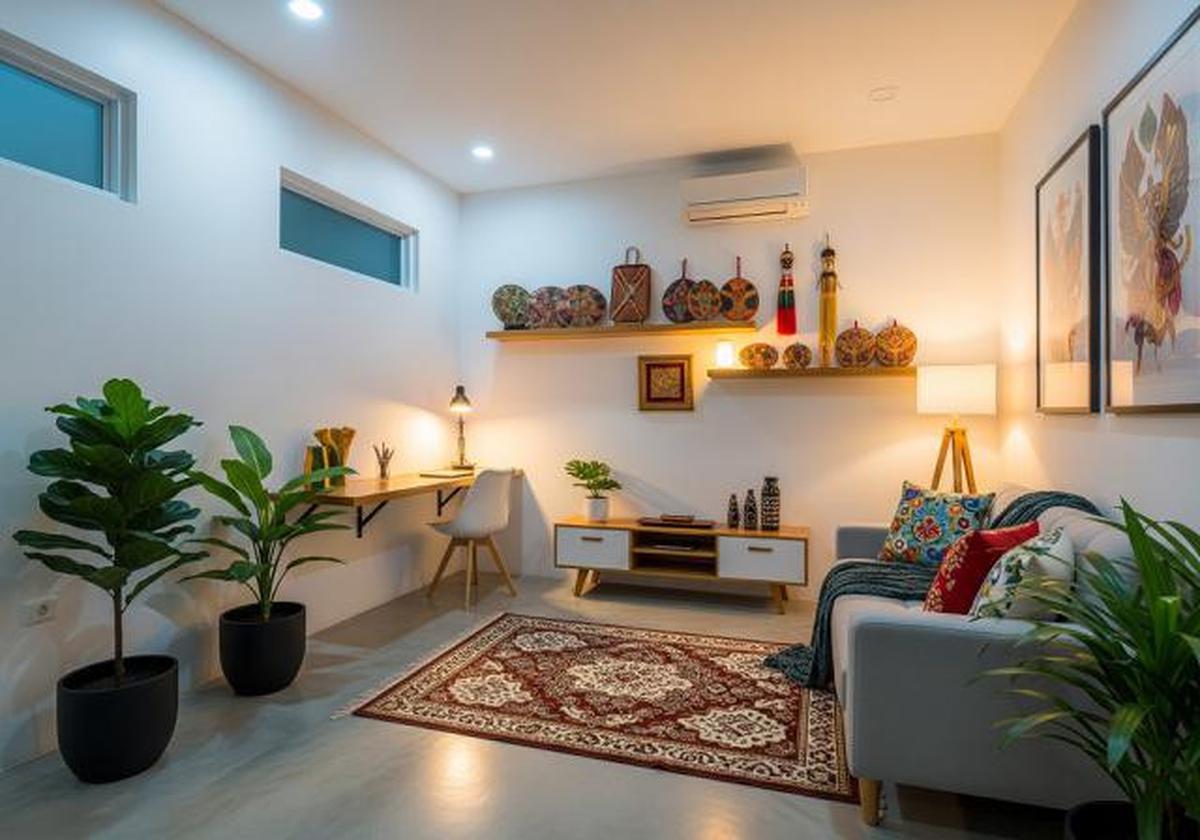 Pencahayaan Layered yang Strategis (Cahaya Buatan)/Desain Rumah Kecil Tetap Terang Tanpa Banyak Jendela (Sumber: gemini.com)