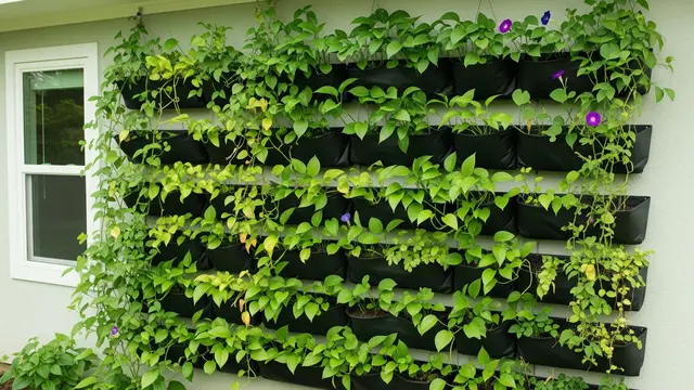 Konsep Kebun Vertikal Pakai Tanaman Rambat di Dinding Rumah Kecil (AI)
