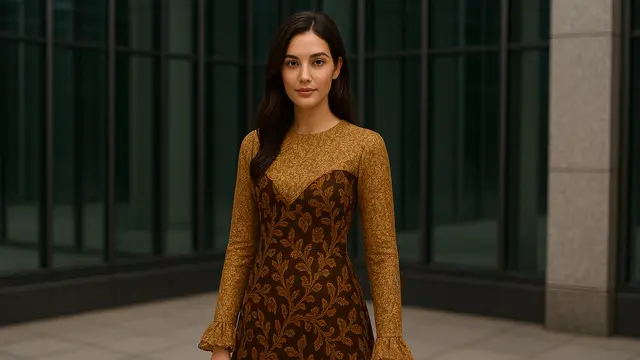 Model Dress Batik Kombinasi Brokat Lengan Panjang