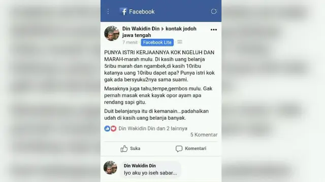 Cuplikan curcol uang belanja di media sosial.