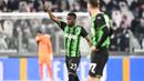 Sassuolo menyamakan skor 1-1 pada menit ke-24. Gol dicetak oleh Hamed Junior Traore usai kerja sama satu dua dengan Gianluca Scamacca dan diakhiri dengan tendangan ke pojok atas gawang Juventus yang tidak mampu dijangkau kiper Mattia Perin. (LaPresse via AP/Fabio Ferrari)