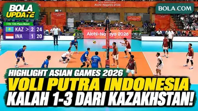 Highlight pertandingan perebutan posisi 11-12 voli putra Asian Games Aichi-Nagoya 2026. Tim Indonesia harus mengakui keunggulan Kazakhstan setelah kalah 1-3 dengan skor 25-23, 23-25, 18-25, 20-25.