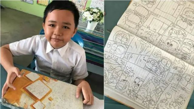 Haiqal Iskandar dan kecerdasannya menggambar tokoh-tokoh komik.