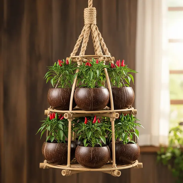 Contoh Rak Cabai Gantung dari Bambu yang Estetik dan Fungsional