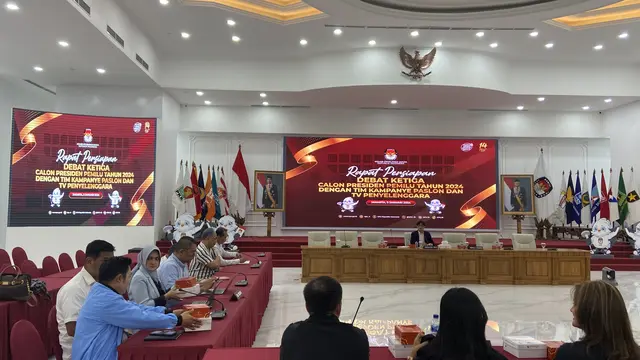 KPU menghelat rapat finalisasi debat calon presiden untuk 7 Januari 2024, Rabu (3/1/2024).