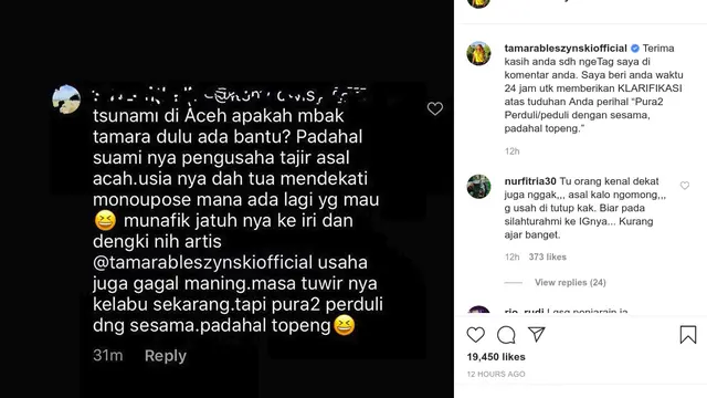 Unggahan Tamara Bleszynski di Instagram