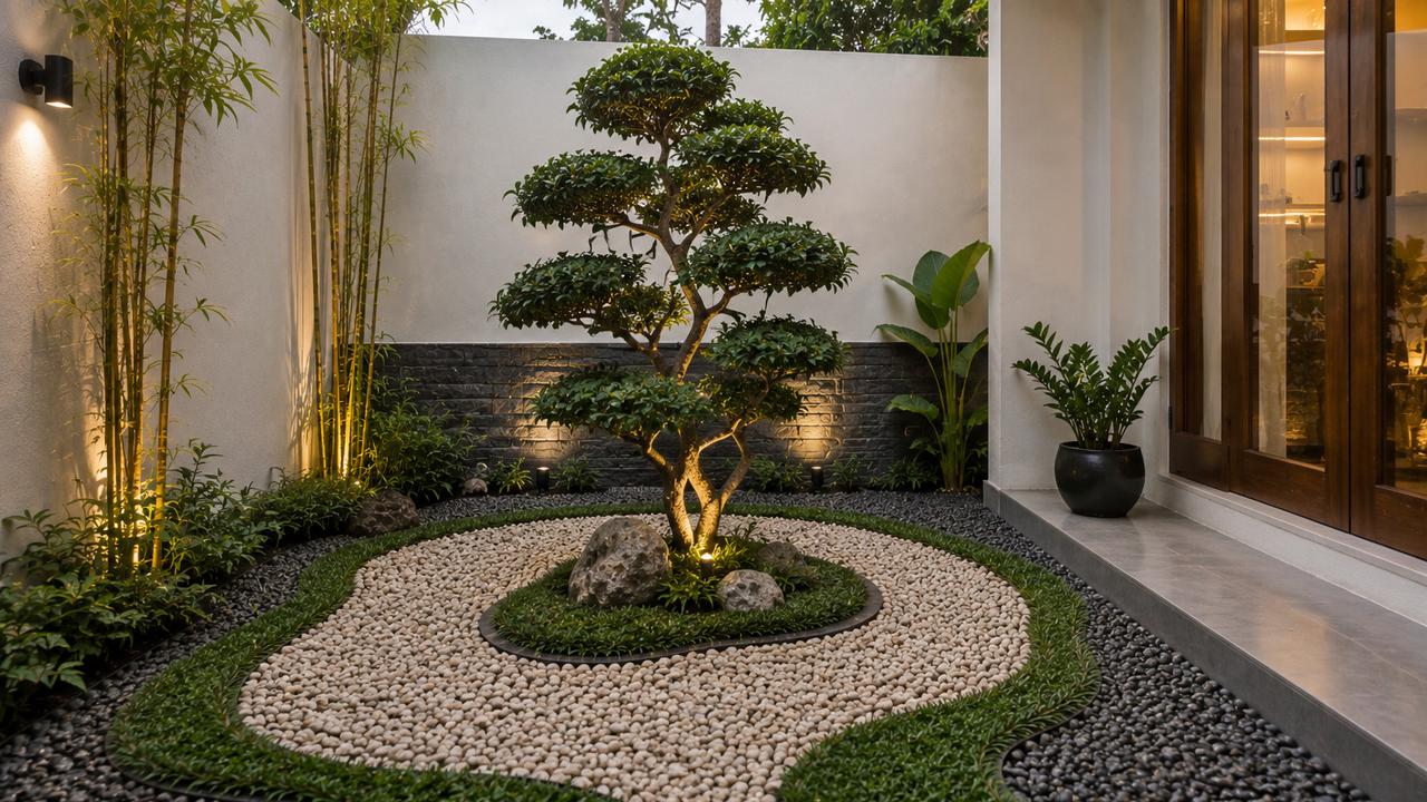 Inspirasi Kombinasi Batu Koral dan Rumput untuk Taman Minimalis