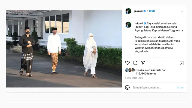 Unggahan Presiden Jokowi. (Foto: Dok. Instagram terverifikasi @jokowi)