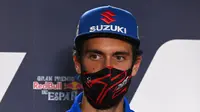 Alex Rins saat mengikuti sesi konferensi pers MotoGP Jerez, Kamis (16/7/2020). (JAVIER SORIANO / AFP)