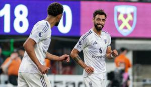 Momen selebrasi Bruno Fernandes di laga Manchester United vs West Ham, Premier League Summer Series 2025 (Official Twitter Man United)