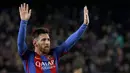 Pemain FC Barcelona, Lionel Messi menguntit Ronaldo di urutan kedua dengan pemain yang paling banyak melakukan tembakan yaitu 49 kali hingga pekan ke-17 di La Liga Spanyol.  (EPA/Alberto Estevez)