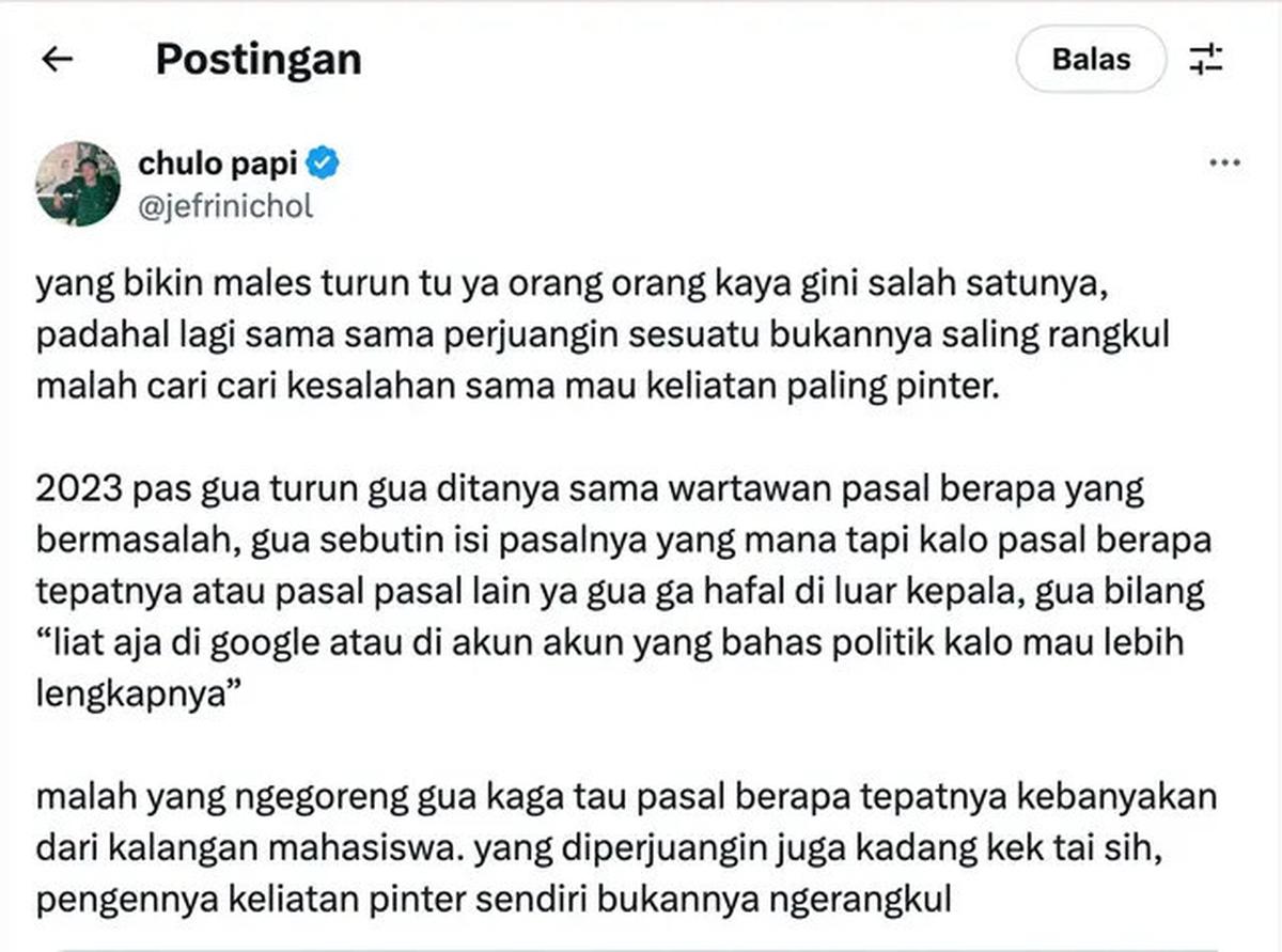 Alasan Jefri Nichol Ogah Demo Revisi UU TNI: Ada yang Ingin Terlihat Pintar Sendiri, Bukannya Merangkul