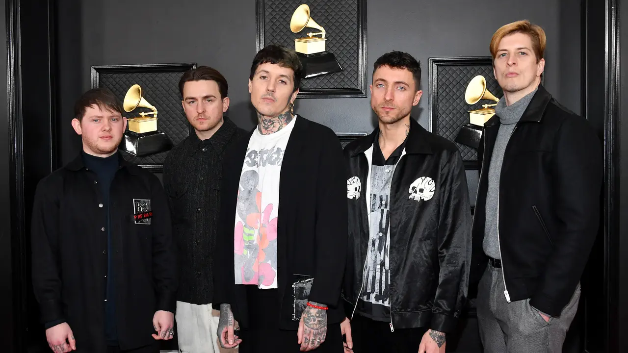 Lee Malia, Mat Nicholls, Oliver Sykes, Jordan Fish, dan Matt Kean dari Bring Me the Horizon dalam Grammy Awards 2020. (Amy Sussman / GETTY IMAGES NORTH AMERICA / Getty Images via AFP)