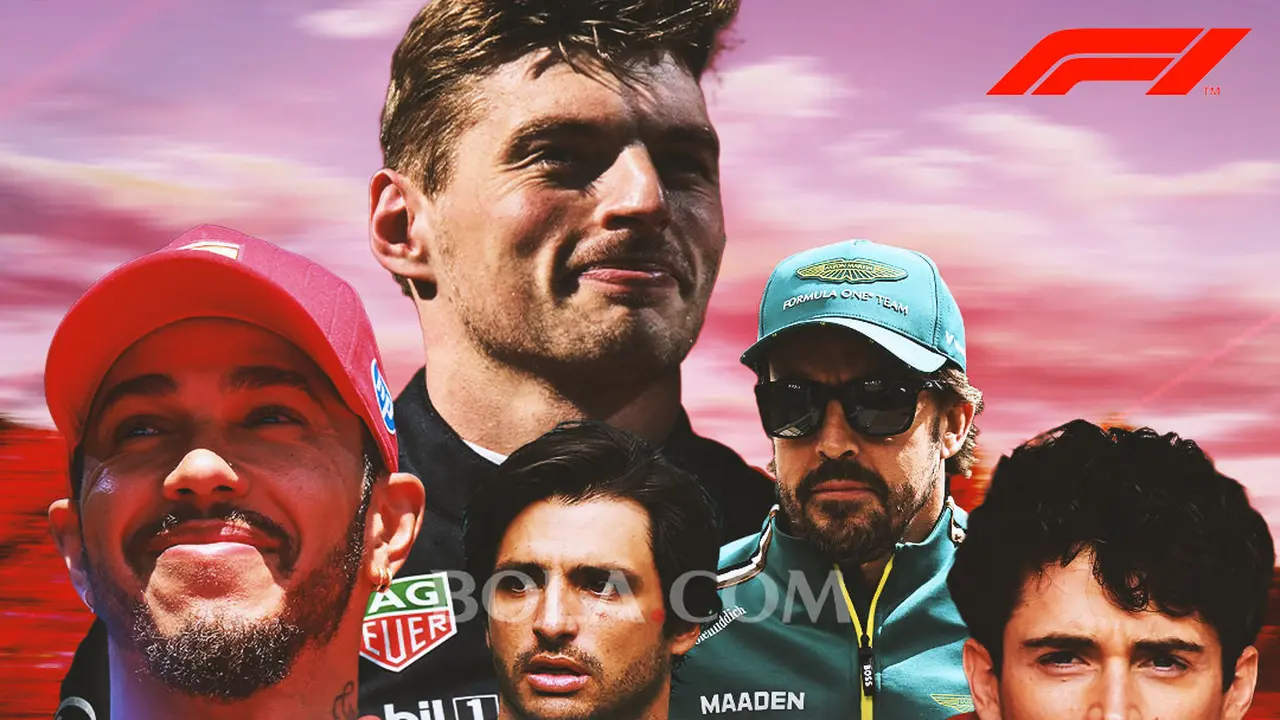 F1 - Ilustrasi Pembalap F1 2025:  Lewis Hamilton, Max Verstappen, Carlos Sainz, Fernando Alonso, Charles Leclerc