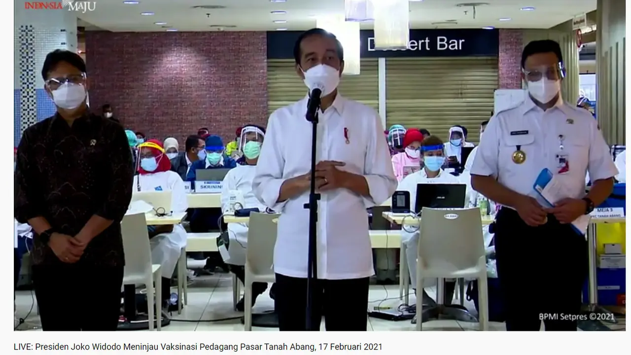 Jokowi, Menkes Budi Gunadi Sadikin, Anies Baswedan, Vaksinasi, Vaksinasi COVID-19, Pasar Tanah Abang