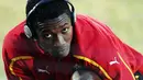 Aksi striker Ghana Asamoah Gyan di sesi latihan di Rustenburg, 29 Juni 2010 jelang laga perempat final PD 2010 lawan Uruguay di Soccer City, Johannesburg, 2 Juli 2010. AFP PHOTO / PAUL ELLIS