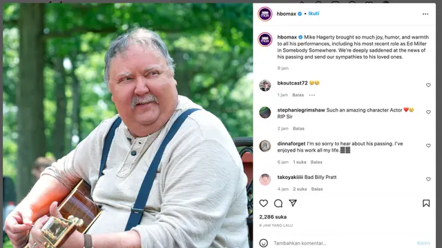 Pernyataan resmi pihak HBO Max terkait aktor Mike Hagerty meninggal dunia. (Foto: Dok. Instagram terverifikasi @HBOmax)