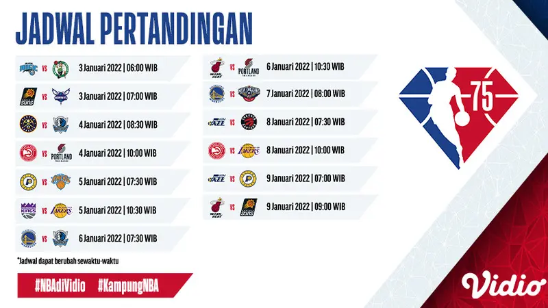 Jadwal Live Streaming NBA Musim Reguler 2021/2022 Matchweek 12 di Vidio