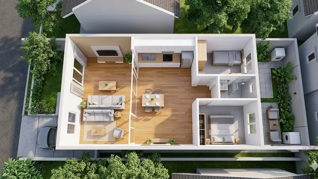 Desain Rumah 2 Kamar Type 36 di Lahan Sempit Memanjang (Foto: Gemini AI)