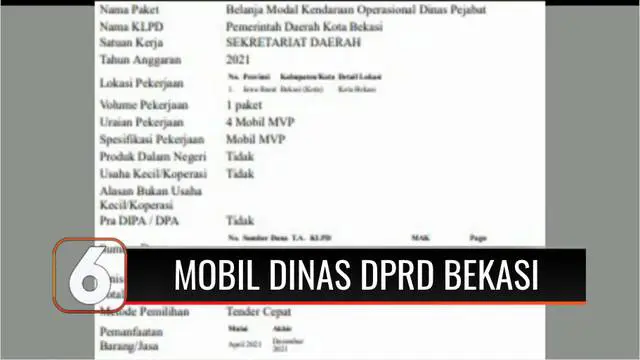 Pimpinan DPRD Kota Bekasi anggarkan pembelian mobil dinas senilai Rp 1 miliar. Pengadaan ini dianggap tidak menunjukkan keprihatinan di tengah kesulitan masyarakat akibat pandemi Covid-19.