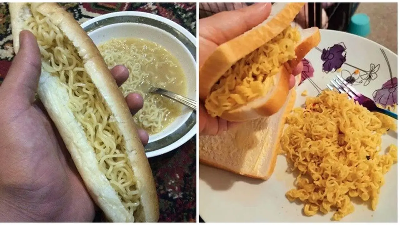 Tak Biasa, 6 Potret Cara Makan Mi Pakai Roti Ini Bikin Tepuk Jidat