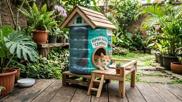 Ide DIY Rumah Kucing Outdoor dari Galon Bekas