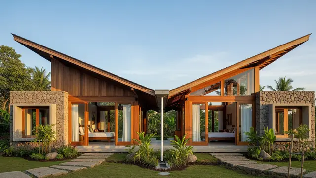 Desain Rumah Desa Tapi Modern Atap Butterfly/Gemini AI