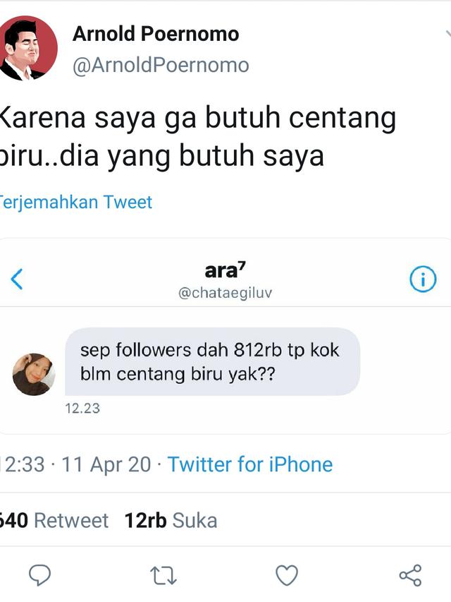 Unggahan chef Arnold. (Foto: Twitter @ArnoldPoernomo)