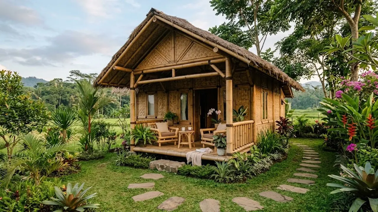 Model Rumah Bambu dengan Teras Nyaman