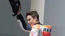 Pebalap MotoGP Repsol Honda Team, Marc Marquez berada pada peringkat kedua Trending Topic dengan mendapat 14% total mentions.  (Getty Images/Getty Images/AFP)