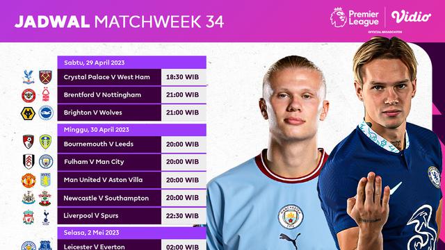 Daftar Pertandingan Liga Inggris 2022/2023 Matchweek 34 di Vidio, 29 April - 3 Mei 2023
