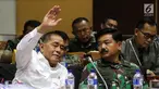 Menhan Ryamizard Ryacudu bersama Panglima TNI Marsekal TNI Hadi Tjahjanto rapat kerja dengan Komisi I DPR, Jakarta, Rabu (23/1). Rapat membahas evaluasi kinerja 2018, rencana kerja 2019 dan tindak lanjut hasil temuan BPK TA 2018. (Liputan6.com/JohanTallo)