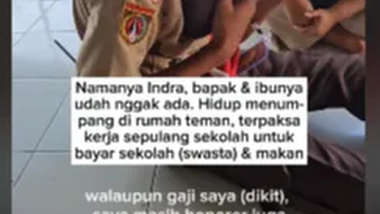 Anak sekolah ini bernama Indra. Di usianya yang masih belia, Indra sudah harus hidup sendiri. Kedua orang tuanya diketahui sudah tidak ada. <br>