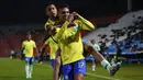 Brasil berhasil meraih kemenangan besar 6-0 atas Dominika pada matchday kedua Grup D Piala Dunia U-20 2023 yang berlangsung di Stadion Malvinas, Argentina, Kamis (25/05/2023) dini hari WIB. Gol skuad Samba Muda dicetak oleh Savio (37'), Marcos Leonardo (38'), Jean Pedroso (57'), Giovane (82'), Marlon Gomes (90+1'), dan Matheus Martins (90+3'). (AP Photo/Natacha Pisarenko)